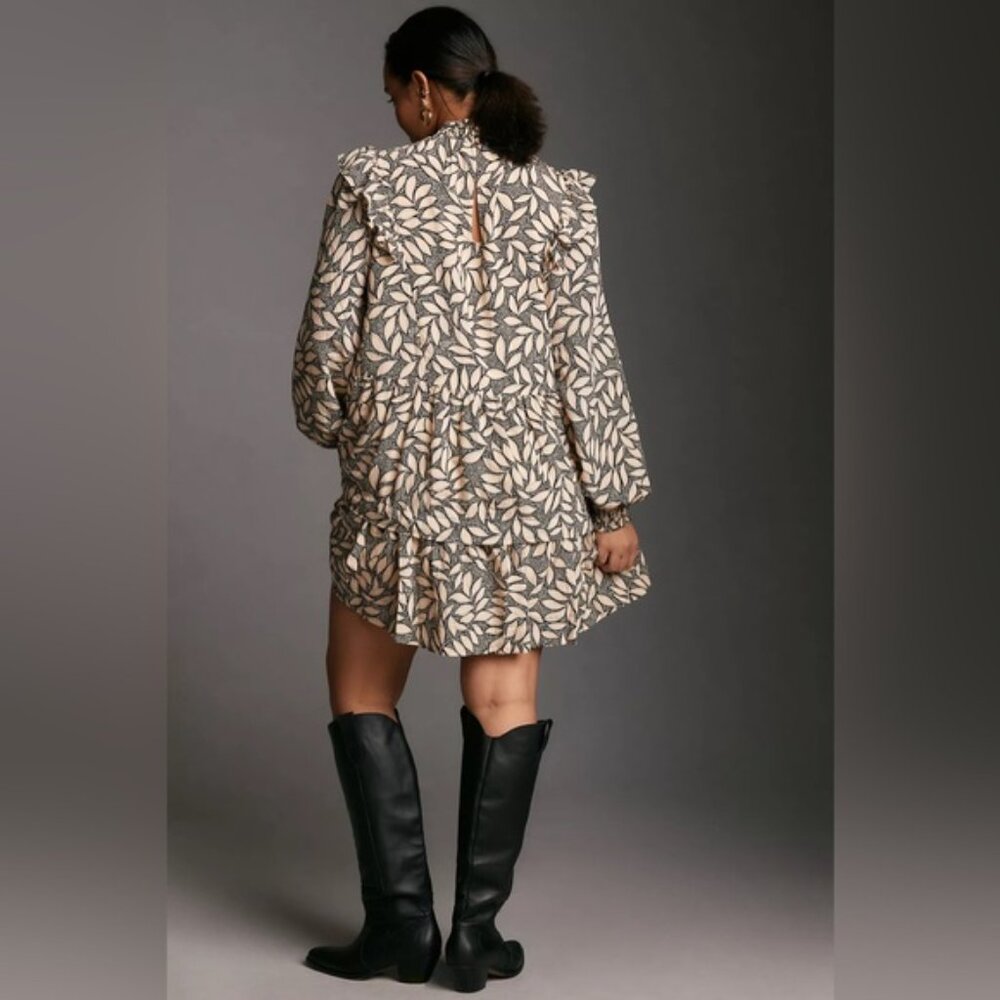 By Anthropologie Long-Sleeve Printed Smocked Mini Dress Size 3x - Picture 2 of 14